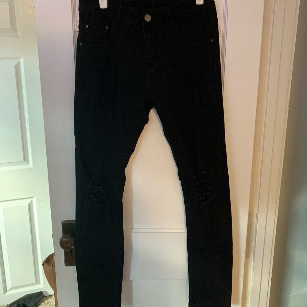 Mens black super skinny ripped jeans